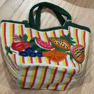 NWT Made in India Beaded Fruit Stripe Tote Bag
